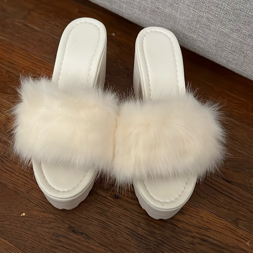 White fluffy heels